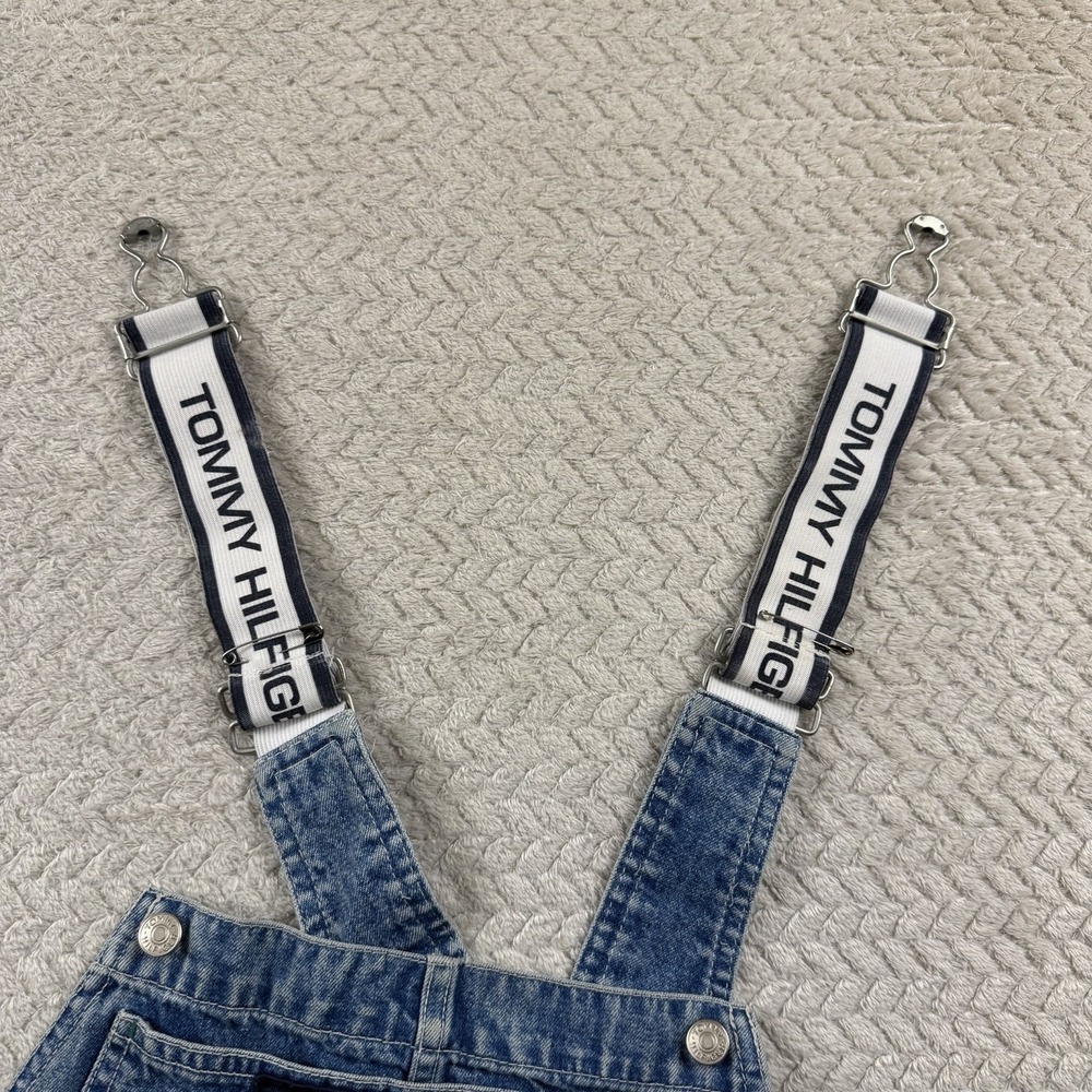 Vintage Tommy Hilfiger Denim Shortalls Womens Large Blue Logo Straps 90s Y2K - Picture 10 of 16